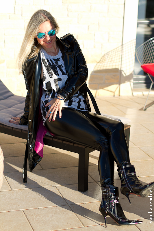 Christina black vinyl leggings and Vinyl coat in Croatia - made by Christina